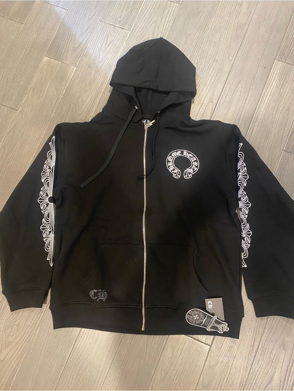 Black Graphic Zip-Up Hoodie Sweatshirt